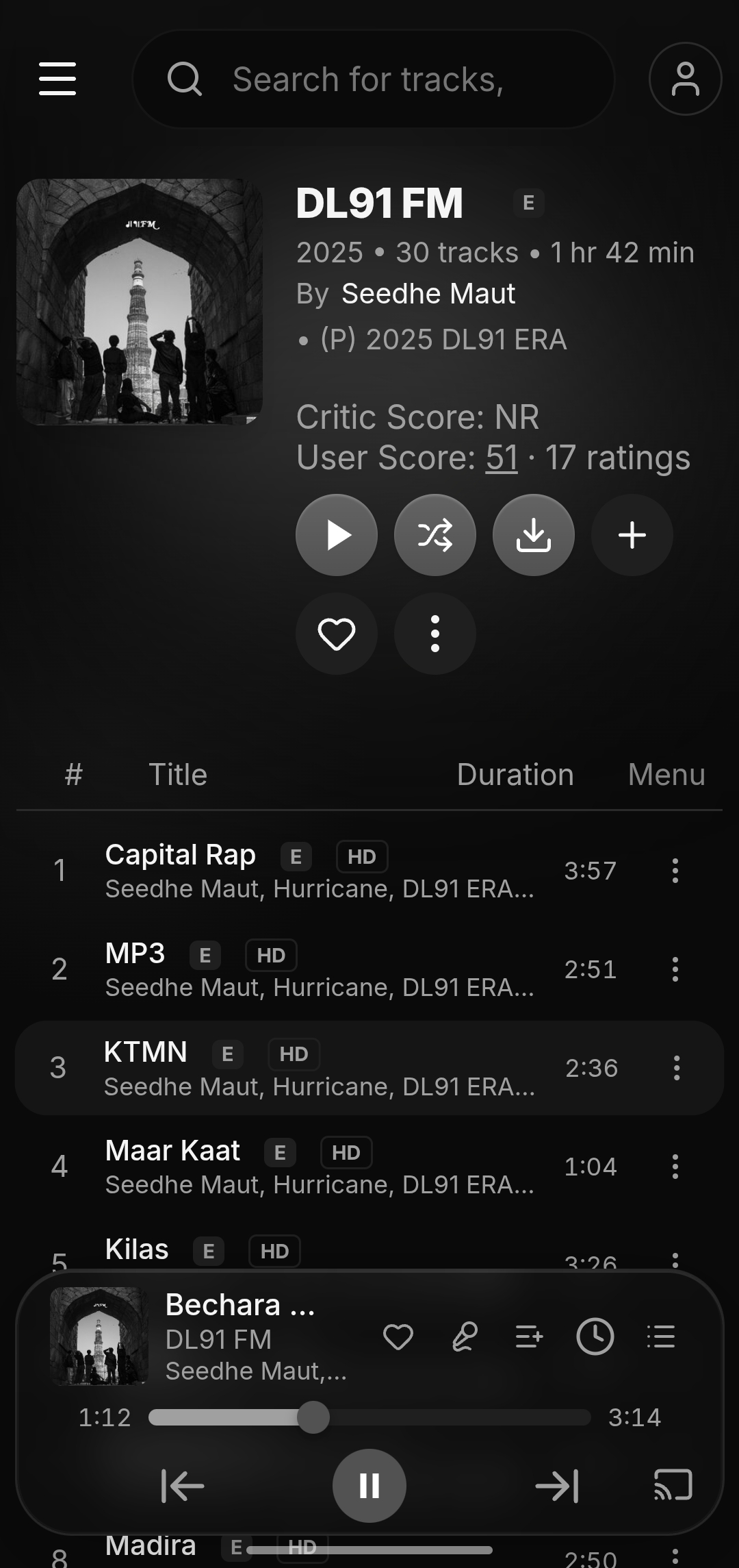 Lossify album page — track listing